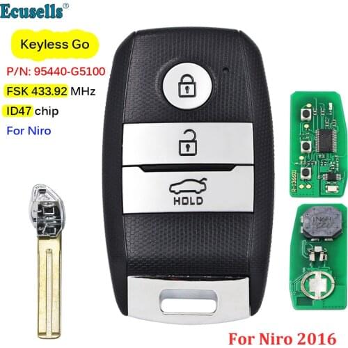 3 Button FSK 433MHz Keyless-Go Remote Control Key Fob NCF2971X / HITAG 3 / 47 Chip for Kia 2016 Niro PN: 95440-G5100