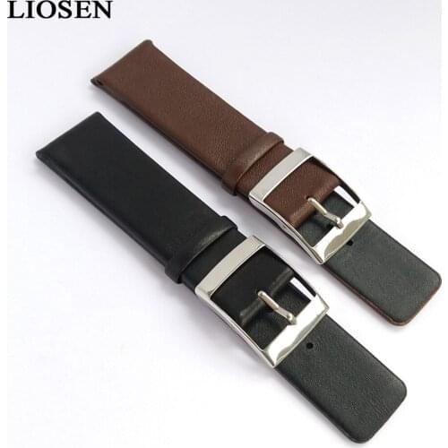 LIOSEN Quality Durable Thin Genuine Leather Buckle Strap Watch Band Black Brown Men and Women Watch Accessories 20mm
