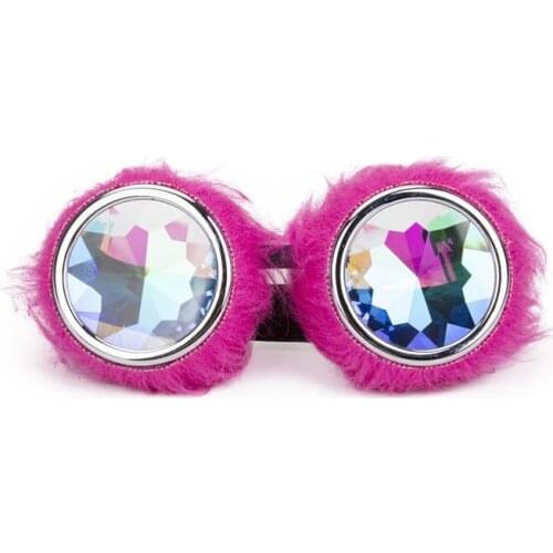 Pink Fluff Frame Desgin Punk Kaleidoscope Goggles Rave Rainbow Crystal Lenses Steampunk Goggles Steampunk Festival Party Eyewear
