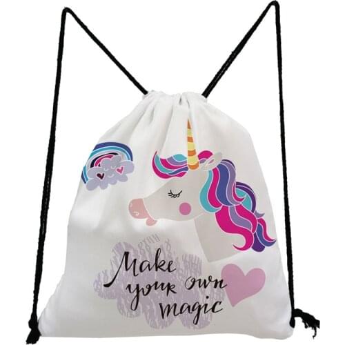 Rainbow Unicorn Printed Backpack For Teenager Unisex Fashion Drawstring Bags Lovely Book Bag Large Capacity Shoe Bag for School
