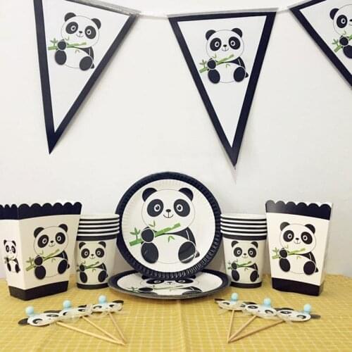 Cartoon Panda Theme Plates Tablecloth Party Tableware Set Diaposable Tableware Set Lovely Baby Shower Birthday Decoration