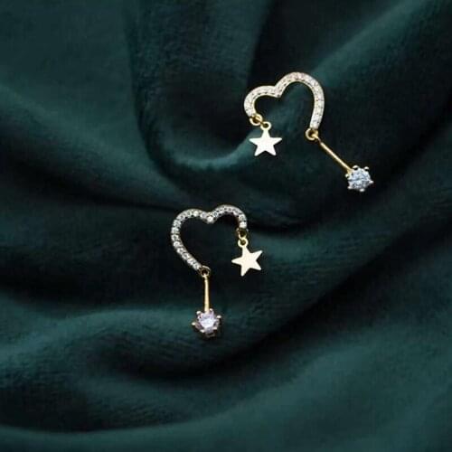 Star Heart-Shaped Earrings Five-pointed Temperament Simple Personality Zircon Earrings for Women for Birthday Party Jewelry Gift