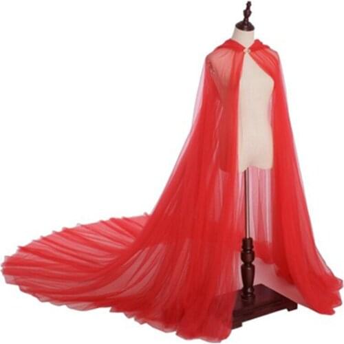 Chiffon Floor Length Jacket Cape Wedding Bridal Handmade Wrap Perspective With Hat Cape Big Skirt Hemline for wedding hallowmas