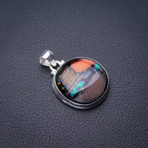 StarGems Natural Rainbow Dichroic Glass Handmade 925 Sterling Silver Pendant 1.5" E0364