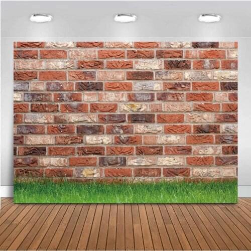 Green Grass Land Photography Background Red Brick Wall Baby Birthday Party Wedding Portrait Decor Photo Booth Studio Prop Banner