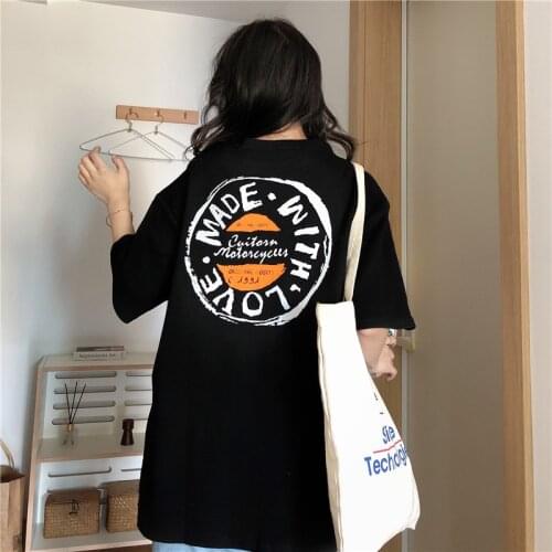 Summer Vintage Girly Letter Print Short-Sleeved t-Shirt Female Loose Korean Version Of Bf Wild Sweet Top