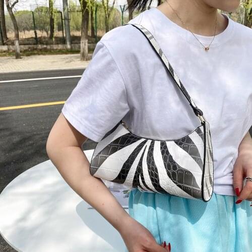 Fashion Women Zebra Pattern Printing PU Leather Shoulder Underarm Hobos Bag Casual Ladies Small Handbags