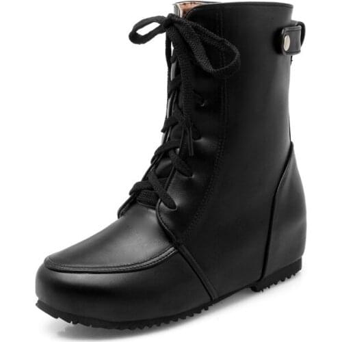 Big Size 19 boots women shoes ankle boots for women ladies boots shoes woman winter Solid color round head tie