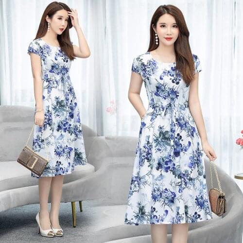 Loose Party Vestidos Casual Dress Sundress Plus Size Women Clothes Print Elegant O-neck Short Sleeve Summer Straight Natural