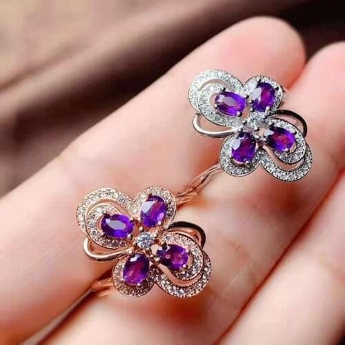 High-quality Amethyst S925 Flower Pattern Ring Elegant Fine Fashion Charming Wedding Jewelry for Women Free Shipping MeiBaPJFS