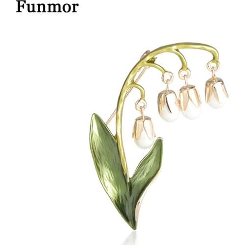 Funmor Elegant Little Lily Brooch Enamel Pin Plant For Women Female Banquet Prom Wedding Accessories Dress Coat Bag Ornaments