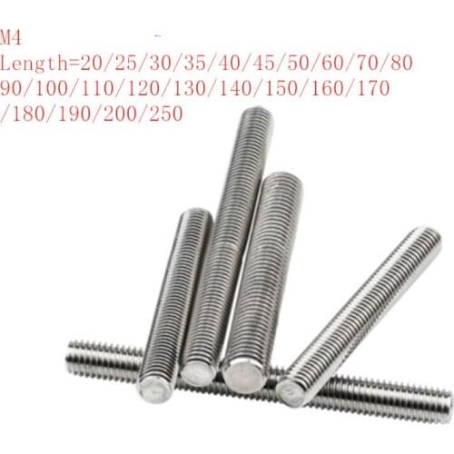 10pcs/lot M4 Stainless steel full thread rod threaded bar rod stub length 20mm to 250mm