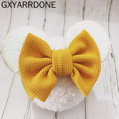 10pcs 2019 New Girls Cartoon Ears Headband Big Hair Bow Headband Headwrap Fabric Elastic Bowknot DIY Hair Accessories 6 Colors