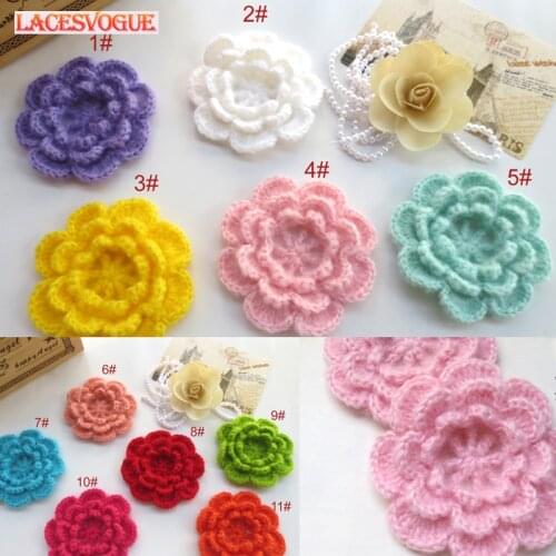 15PCS/lot Handmade woolen Yarn Crochet Knitted Flower applique Patchwork DIY needlework sewing accessories Cloth paste 482