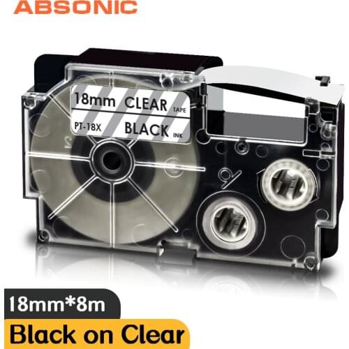 18mm Label Tape XR-18X Compatible Casio Label Maker Typewriter XR 18X Black on Clear Printer Ribbon for KL-8200 KL-8800 Labeler