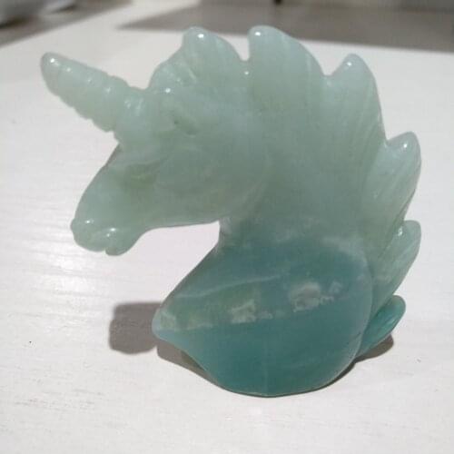 2" Natural amazonite Quartz Crystal Unicorn Carving Horse head Skull Figurine