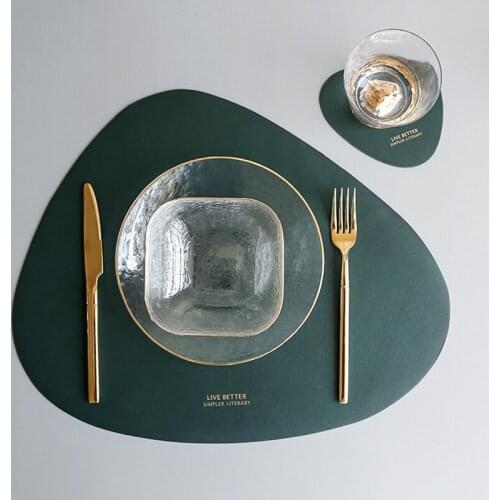 2PCS/Set PU Leather Pads Nordic Creatives Dinette mat Triangle Elliptical Pad Waterproof Oil Insulated Dining Table Placemat Set