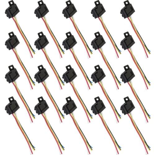20pcs Car 12V 12 Volt DC 40A AMP Relay Harness Socket 5Pin 5 Wires
