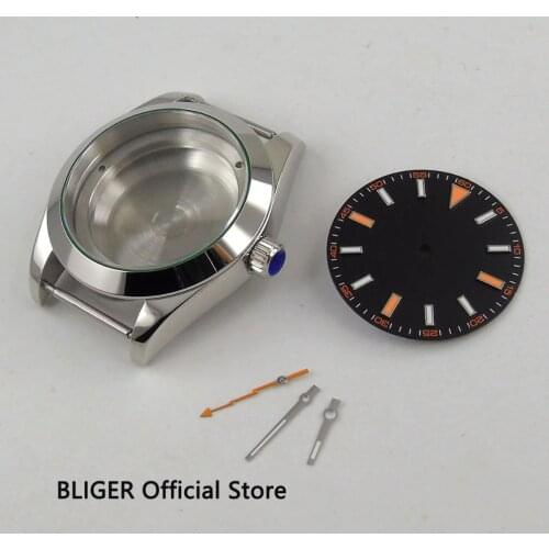 40MM Black Sterile Dial Luminous Marks Watch Dial+Hands+316L Stainless Steel Watch Case Fit DG2813 MIYOTA 8215 821A Movement