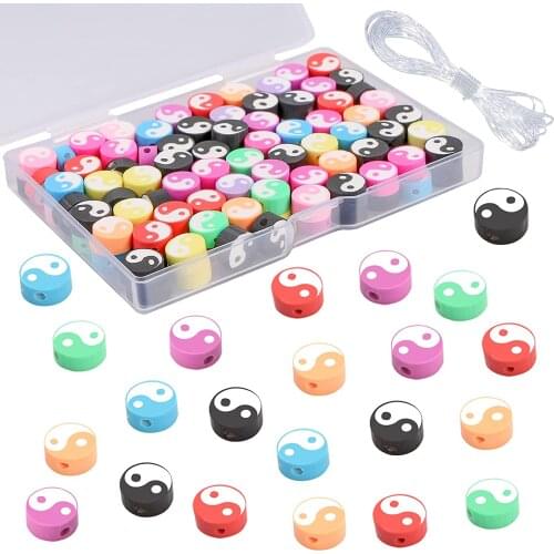 50pcs Tai Chi Loose Beads For Bracelets Necklaces Jewelry Making Clay Colorful Yin Yang Spacer Bead DIY Jewelry Making Findings