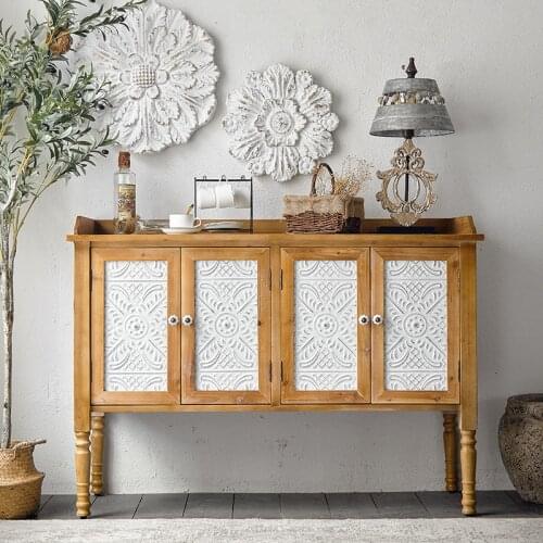 American Country Retro Old Solid Wood Carved Sideboard Homestay Hotel Living Room Bedroom Decoration Storage Locker