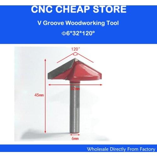 Free Shipping Router CNC Engraving V Groove Bit 6mm x 32mm x 120 Degree 2pcs/Lot