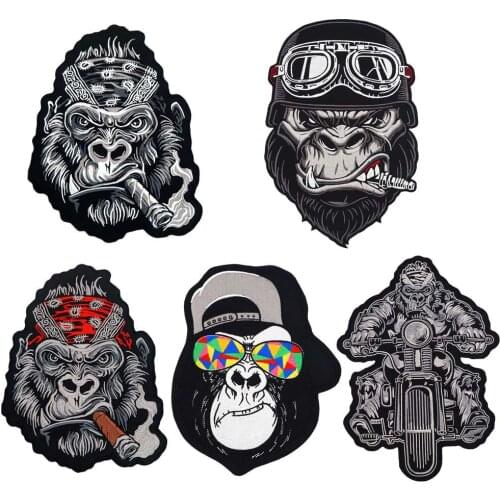 Smoking orangutan large Embroidered punk biker Patches Clothes Stickers Apparel Accessories Badge