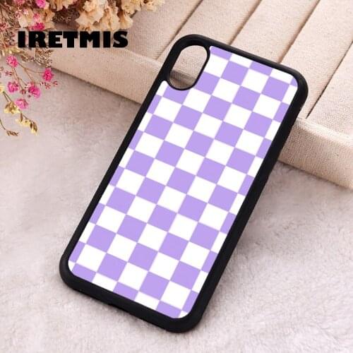 Iretmis 5 5S SE 2020 phone cover cases for iphone 6 6S 7 8 Plus X Xs Max XR 12 MINI Pro Soft Silicone TPU PURPLE CHECKERS