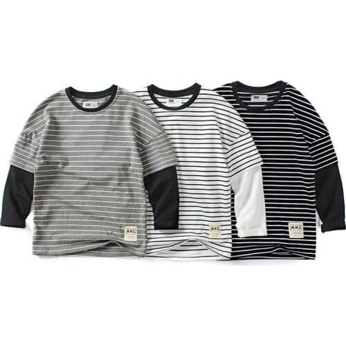 IENENS Kids Cotton T-shirt Clothes Clothing Children Boys Stripe Sweatshirts T-shirt Girl Cotton Long Sleeve Tees Tops