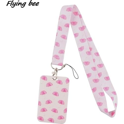 Flyingbee X2039 Pink Umbrella Personality Card Holder ID Holder Bus Card Holder Staff Card Lanyard For Keys Phone DIY Hang Rope