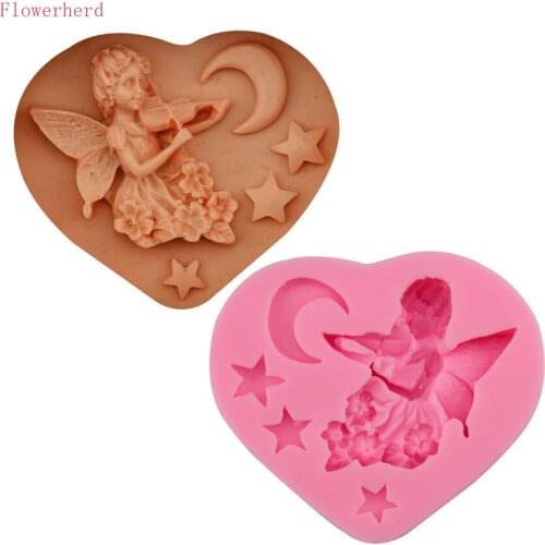 Moon Star Angel Play Violin Liquid Food Grade Silicone Mold Fondant Cake Chocolate Mold Handmade Soap Mold Cake Decorations