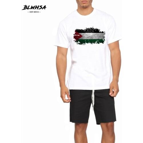 BLWHSA Palestine Flag Men T Shirt High Quality Printed 100% Cotton Short Sleeve Summer T-shirts Design Patriotic Cool Men Tee