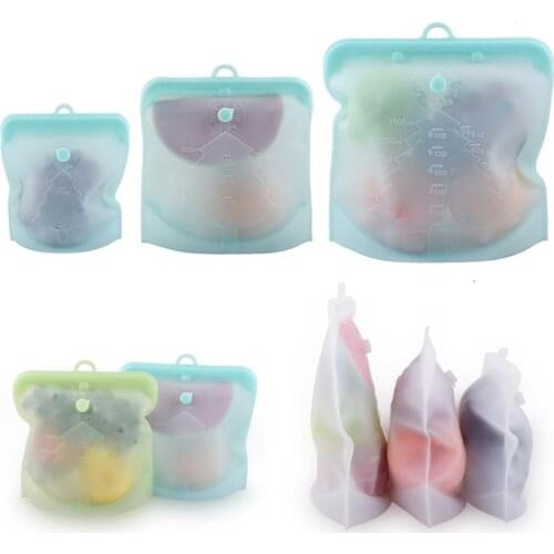 500ml 1000ml 1500ml Reusable Food Silicone Bag Leakproof Containers Food Storage Bag Fresh Food Storage Bag Freezer Snack Bags