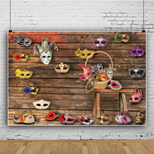 Brown Wooden Board Carnival Balloon Feather Masquerade Theme Backdrops Photo Background Decorations for Photography Props
