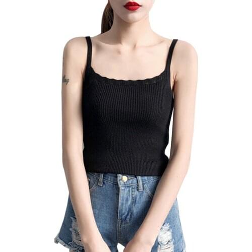 Womens Solid Strappy Tanks Vest Croptop Summer Sleeveless Sexy Ladies Hollow Out Knitted Casual Tank Top