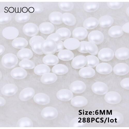 Milk White Color Half Pearl Iron-on Hotfix Rhinestones Resin Material 288pcs/lot ss30 6MM for wedding dress SOWOO