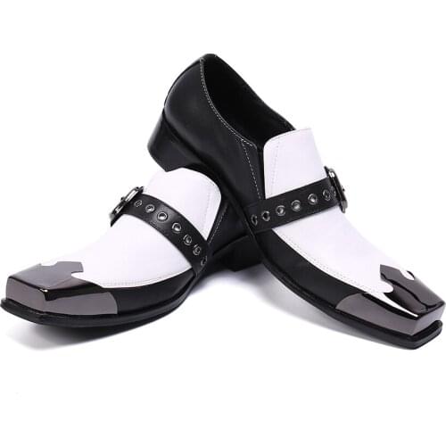 Monk Strap Slip on Genuine Leather Business Handmade Dress Brogue Shoes for Men with Buckle Steel Square Toe 2021