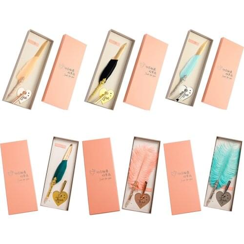 Vintage Student Wedding Supplies Calligraphy Writing Feather Dip Pen+Pen Holder Kit for Wedding Valentines Day Christmas Gifts