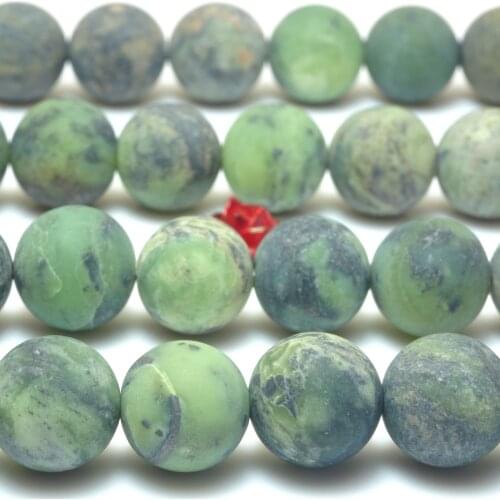 Natural Dendritic Green Jade Matte Round Loose Beads Wholesale Gemstone Semi Precious Stone Bracelet Necklace Diy Jewelry Making