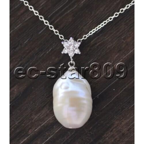 P7111 24mm White Drop Keshi Reborn Pearl Pendant CZ