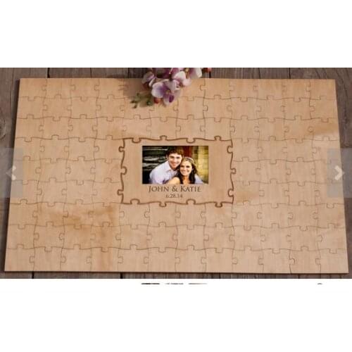 Personalize couples photos rustic puzzles wedding day guest books Alternative Wooden guestbooks party favors decorations