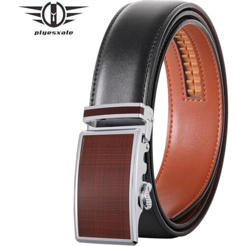 Plyesxale New Fashion Alloy Metal High Quality Automatic Buckle Black Belt Men Genuine Leather Famouse Brand Designer Betls B615
