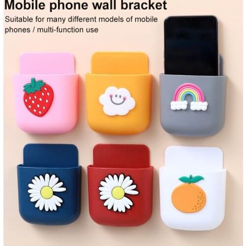 Self-adhesive Wall Mounted Storage Box Remote Control Charging Rack Cartoon Patch Phone Wall Support Toiletries Organizer Case