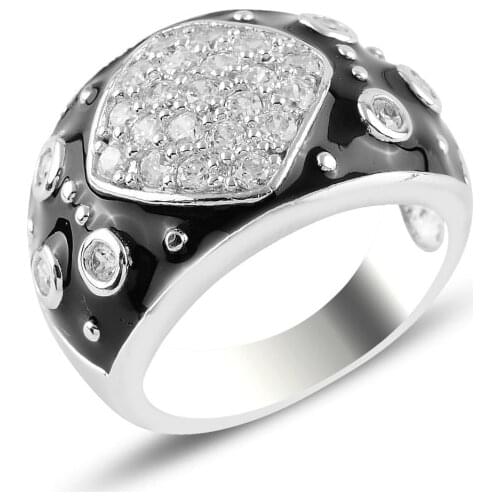 Silver 925 Sterling Enamel & Zircon Crystal Ring