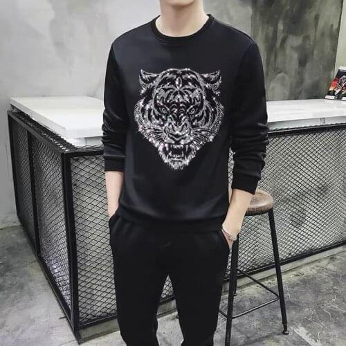 Track Suit Men Suitable For Winter Sports Jogging Hot Diamond Design Black Round Neck Hoodie And Trousers Fashion Casual Hoody