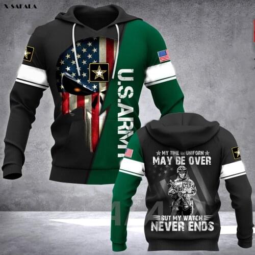 USA Army My Watch Never Ends 3D Printed Hoodie Man Female Zipper Pullover Sweatshirt Hooded Jersey Streetwear Tracksuit