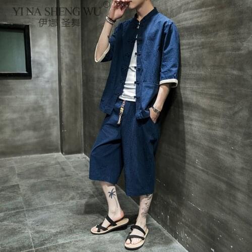 Japanese Clothing Traditional Kimono Yukata Summer Pants Two Piece Coat Men Japan New Loose Short Cardigan Harajuku Clothes Sets