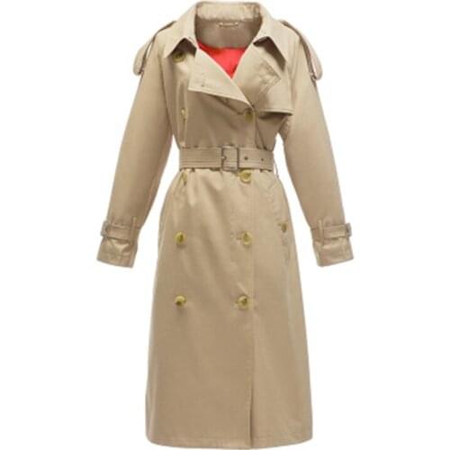 New High Quality Fashion Womens Windbreaker Cotton Long Double-breasted With Belt Heritage Female Trench Coat Loose Overcoat