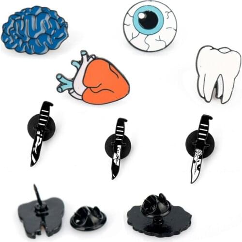 Creative Cartoon Jewelry Human organs Heart Eye Brain Tooth brooch pin Women Rose Flower Brooches enamel pin broche