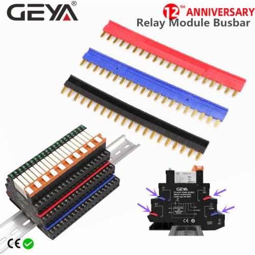 GEYA 41F Slim Relay Module Shorting Bar Busbar Jumper Fast Wiring Plate Black Red Blue